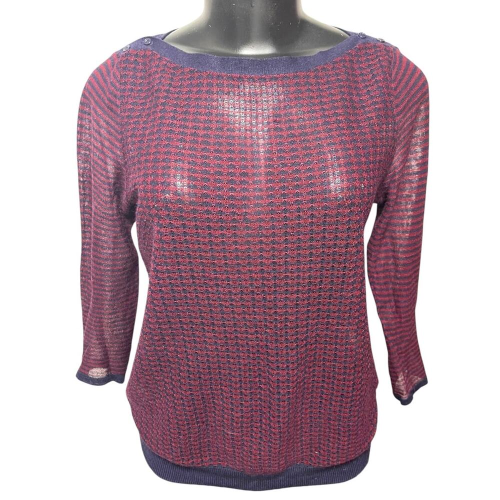 Small Ann Taylor Loft Womens Sheer Pullover Sweater Navy Burgundy